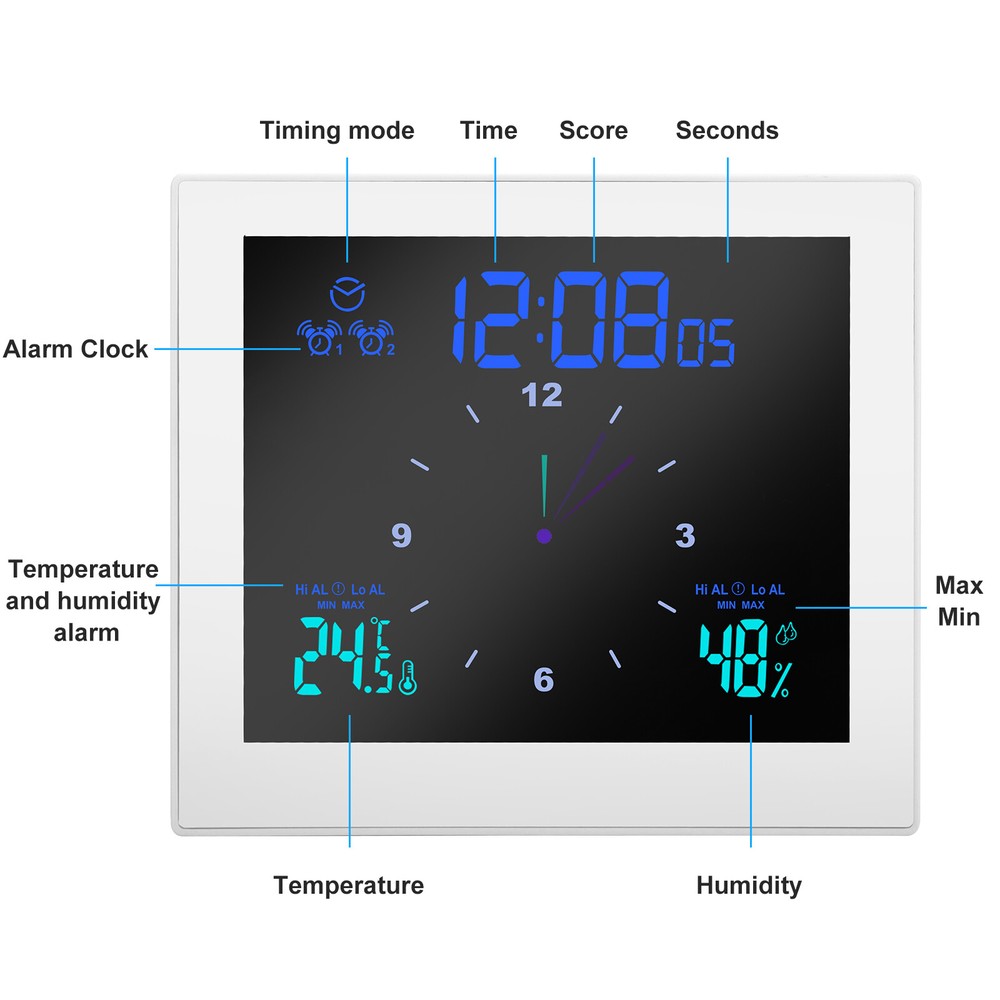 Digital Bathroom Clock Smart Temperature Humidity Meter Thermometer Waterproof