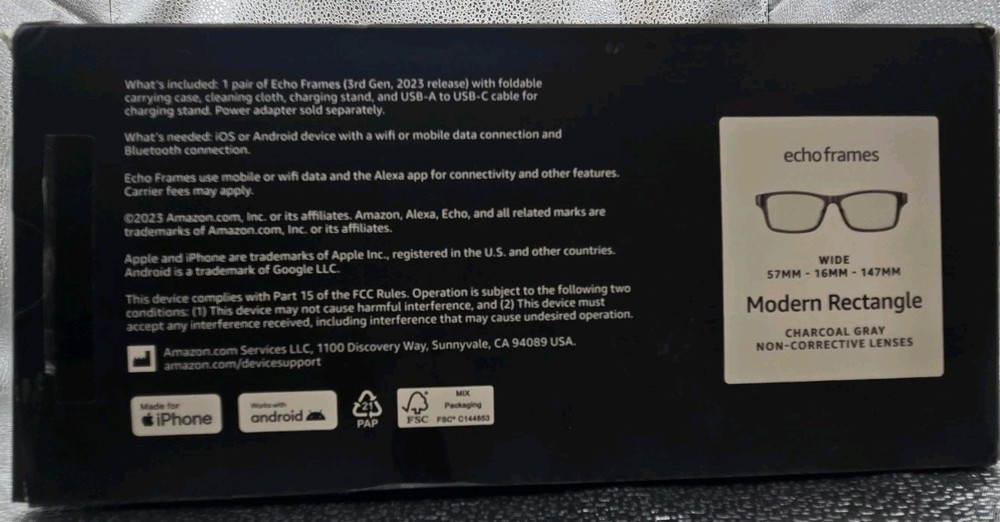 Amazon Echo Frames Smart Glasses Designed for Alexa+ Polarized Lenses- Wide Grey