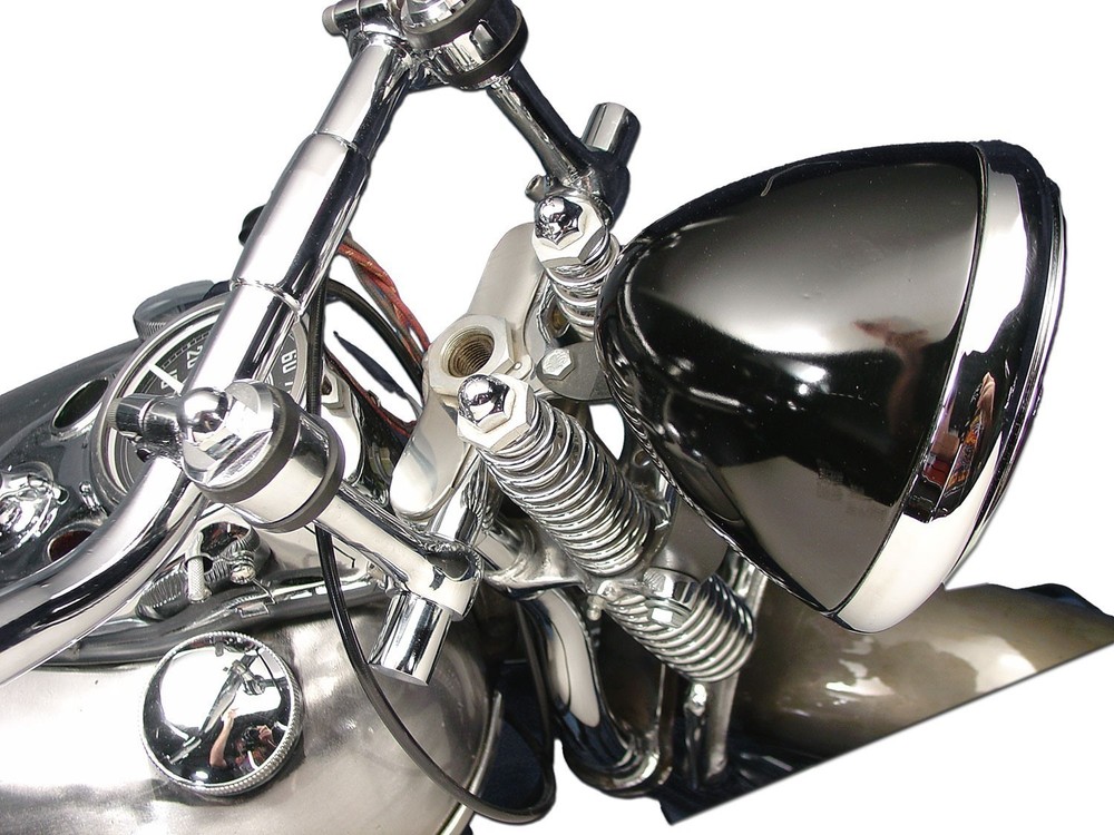 V-Twin 49-0944 Spring Fork Top Triple Tree Inline Chrome