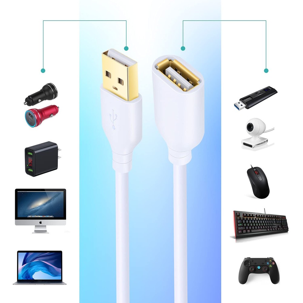 Costyle White USB Extension Cable, 2-Pack 2.0 10ft/3m Type A 10FT,