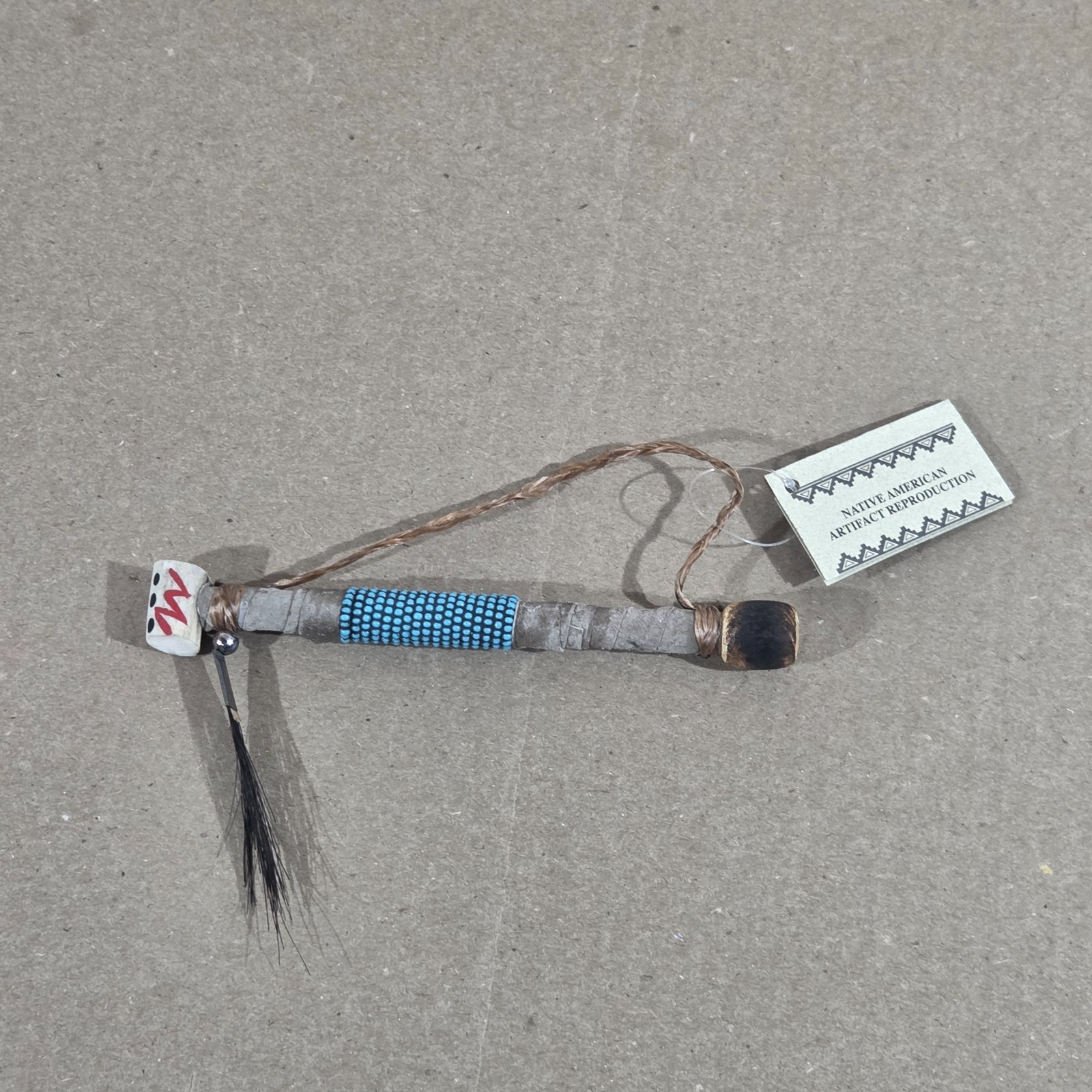 Authentic Navajo Peace Pipe 6" Handcrafted Faux Turquois Beads leather wood stag