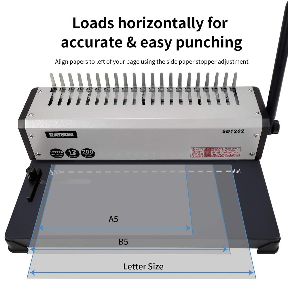 RAYSON SD1202 Comb Binding Machine, 19 Holes, Max Punching Letter Size, with ...