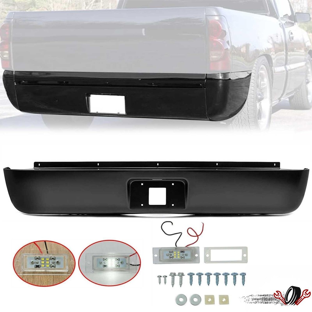 Rear Bumper Roll Pan w/LED License Lamp For Chevy Silverado 1500 07-13 Fleetside