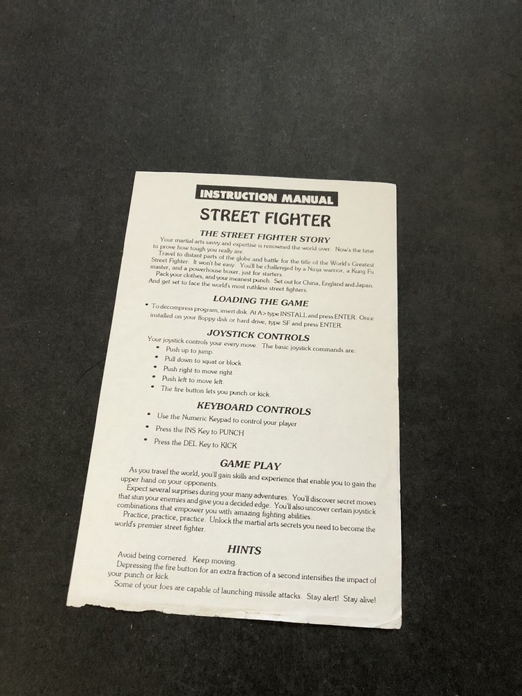 Street Fighter Pc Instruction manual insert
