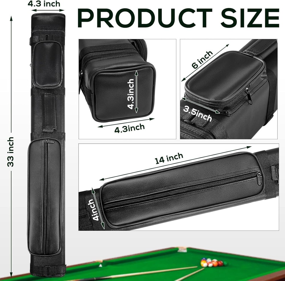 3x6 Pool Cue Hard Case - Protection with Adjustable Strap & Accessories