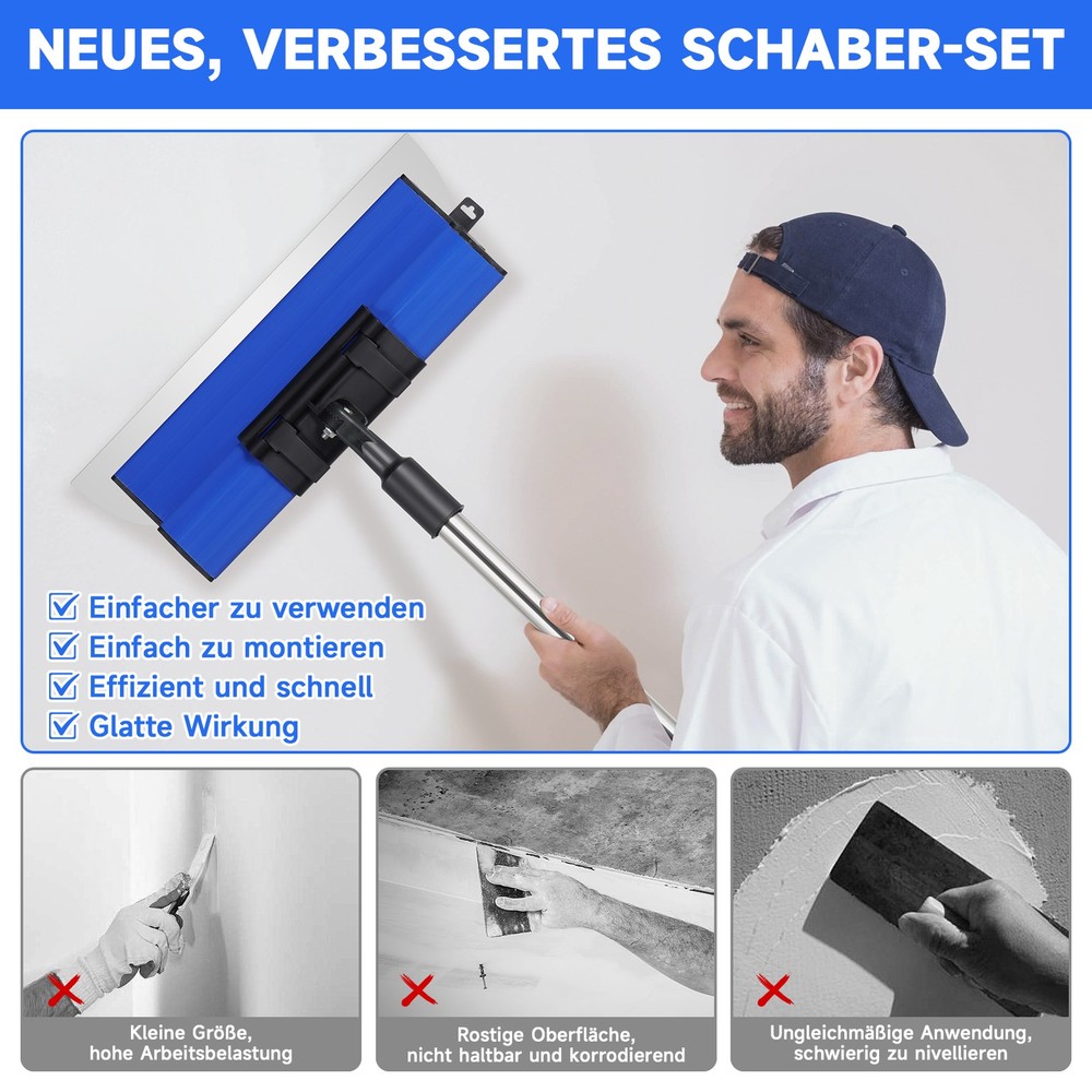 Drywall Composite Skimming Blades w/ Adapter + Handle | 7pc Set