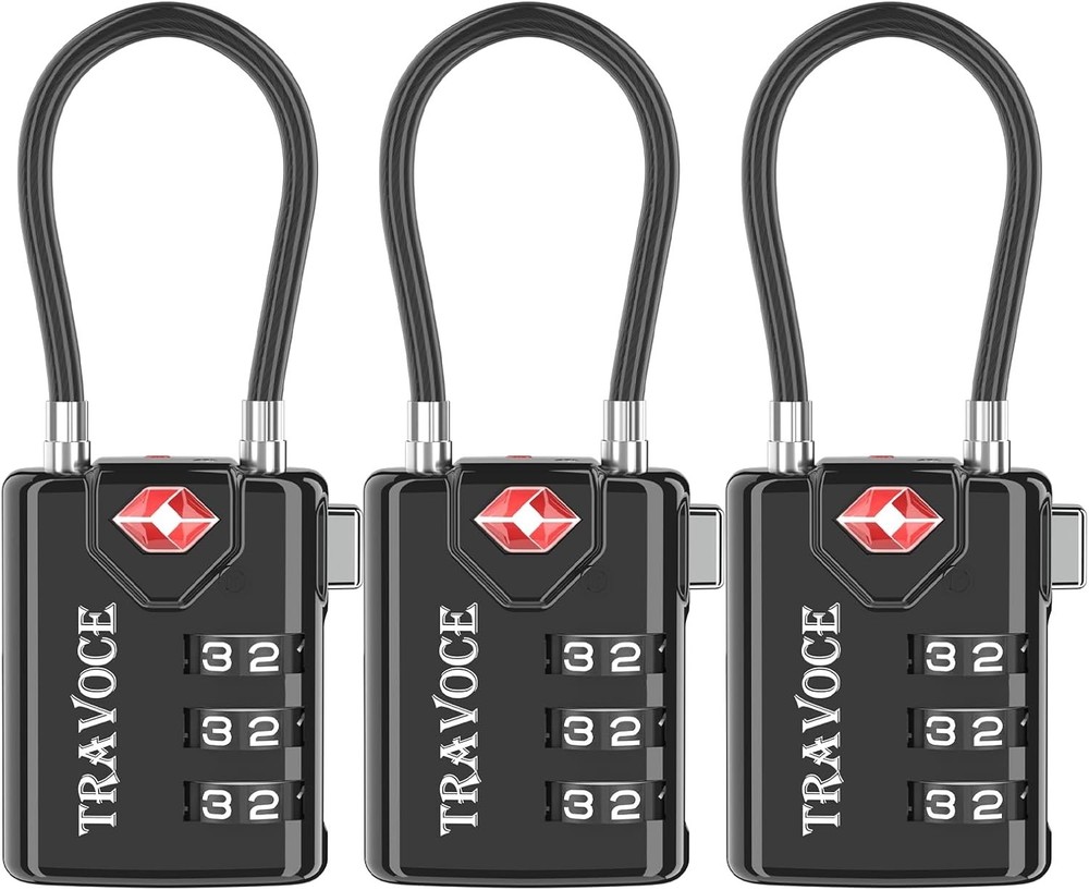 Travel Combination Cable Lock Set – TSA Approved, Versatile & Durable (3 Pack)