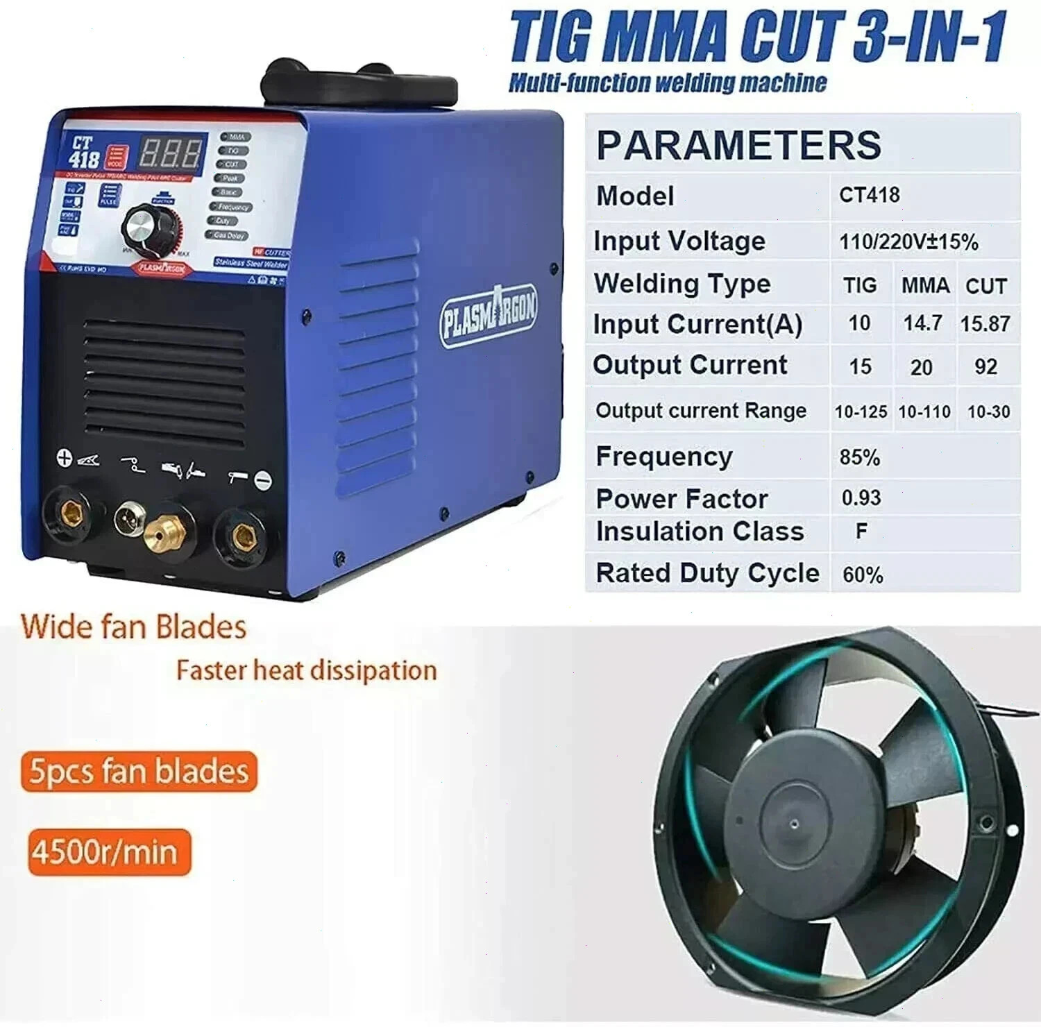 CT418 3 in 1 Combo Pulse Tig Weld Pulse MMA Welder Plasma Cutter Stick Welder