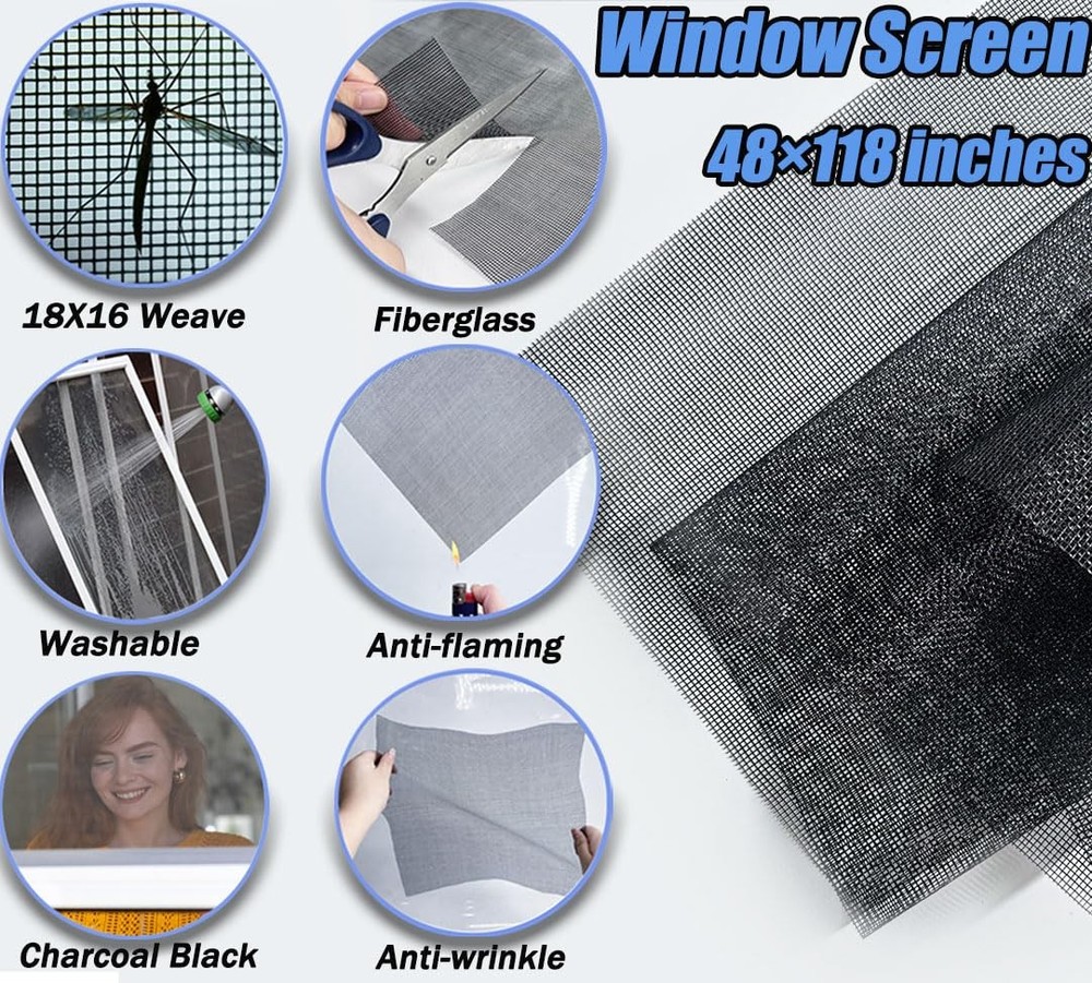 Window Screen Door Repair/Replacement Kit, Include Black Screen Mesh 48"x118"...