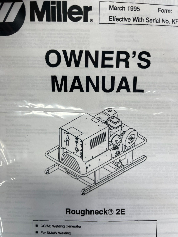 Miller Roughneck 2/2E Owners MANUAL Arc Welding Power Source Guide