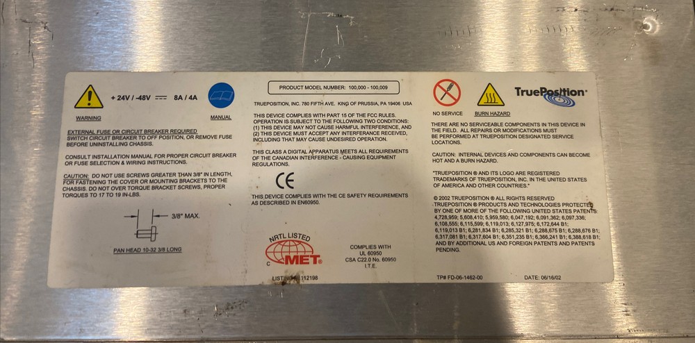 TruePosition 100000-100009 GPS Locator 10MHz Reference