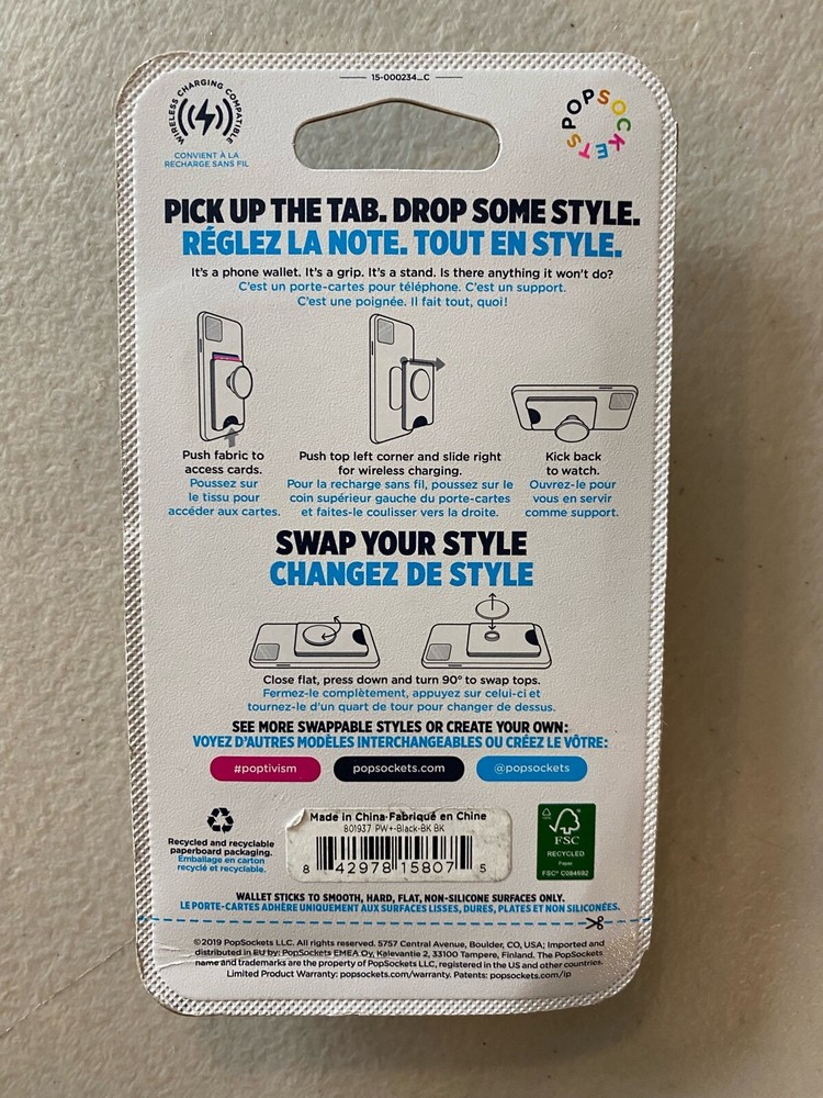 Authentic PopSockets PopWallet Plus Black Card Holder