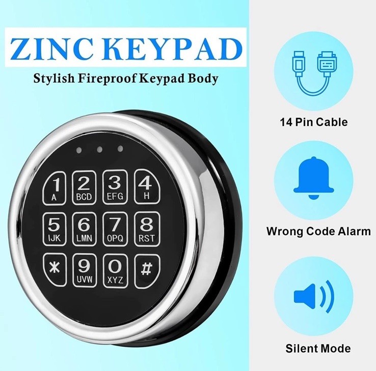 Gun Safe Electronic Lock Replacement Chrome Keypad Solenoid Safe Electronic Lock