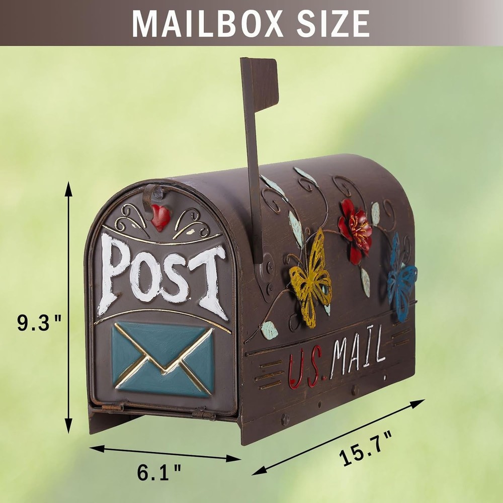 Heavy Duty Mailboxes for Outside, Mail Boxes Post Mount,Decorative Brown