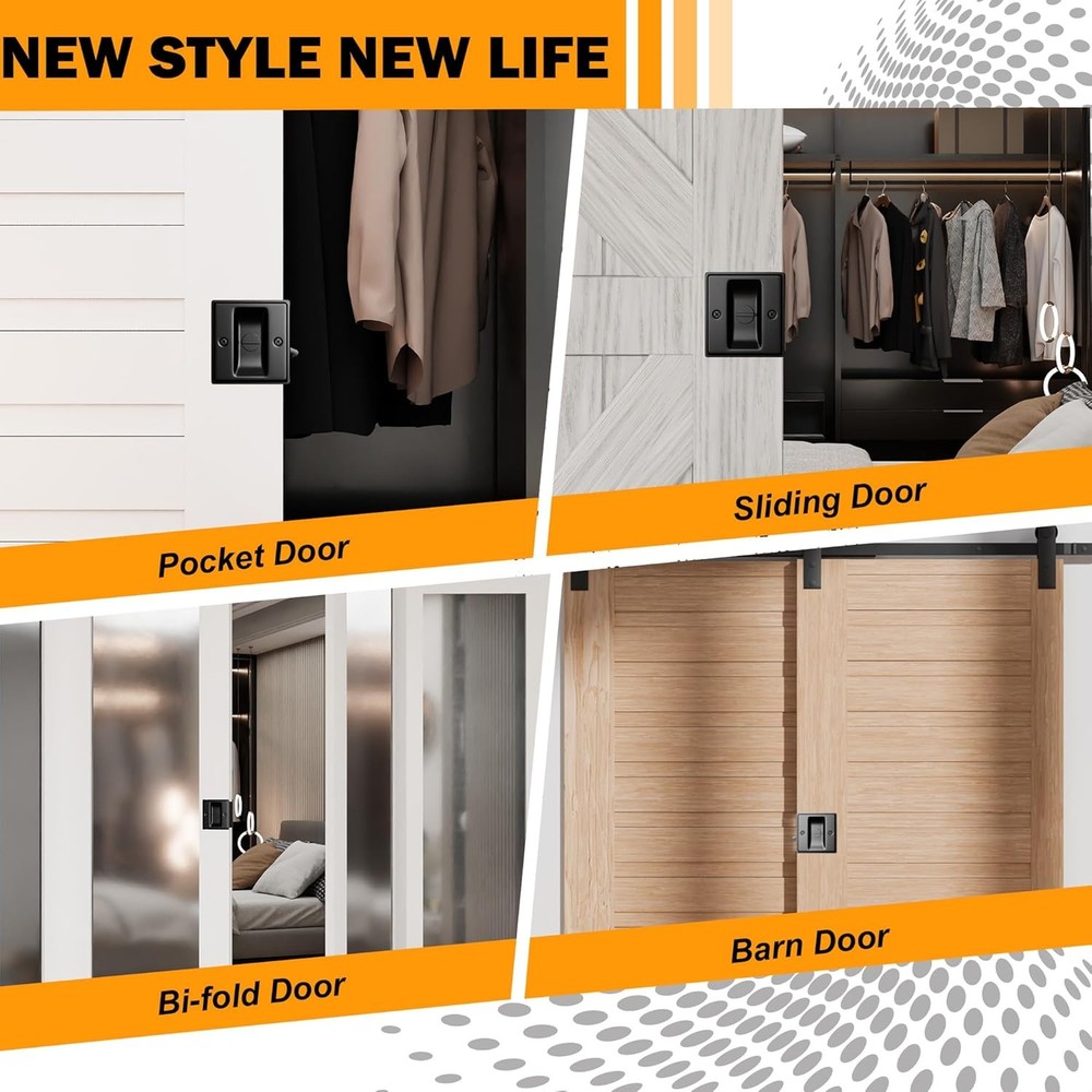 Privacy Pocket Door Lock Pull, Matte Black Hardware 1 Pack,