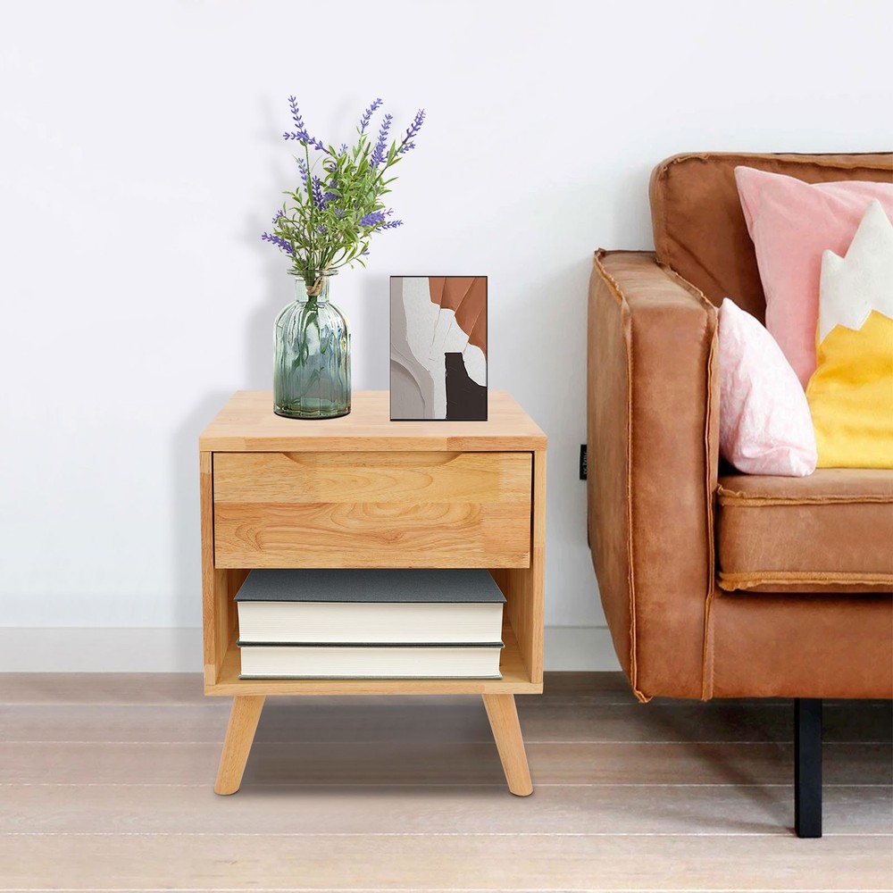 Modern Rectangular Sofa Side Table Bedside Table With Drawer Wood Color NEW/US