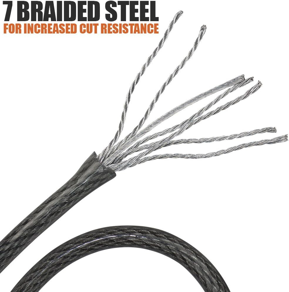4FT Heavy-Duty Security Cable Lock with Loops – Extra Thick 10Mm (3/8") Braided