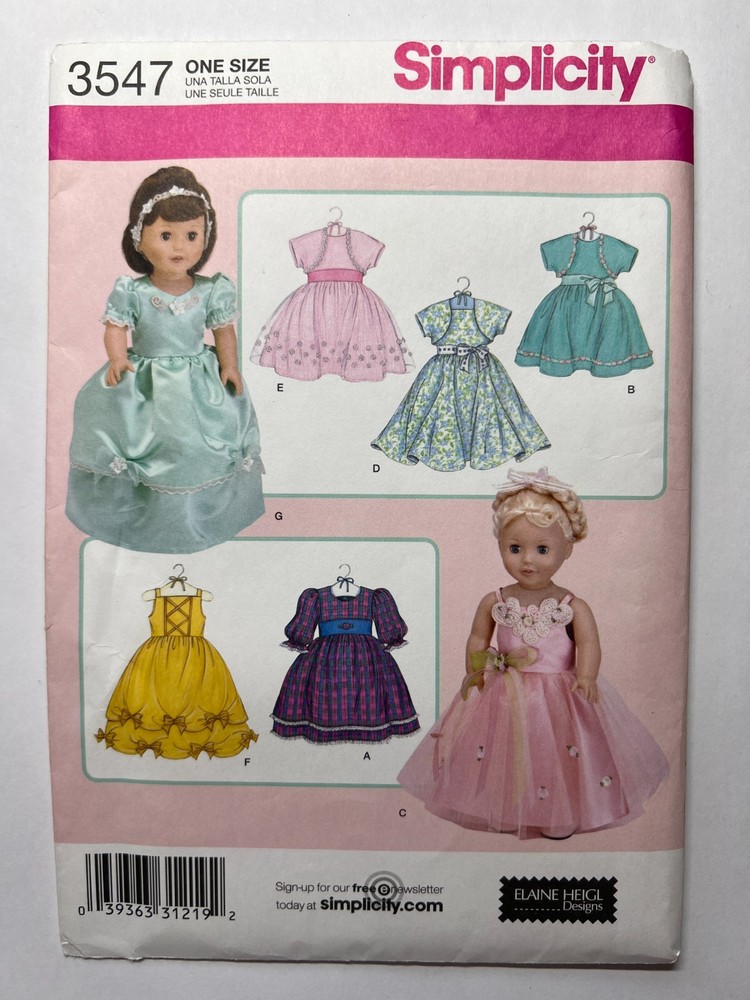 Simplicity Sewing Pattern 3547 18" Doll Clothes FF UNCUT