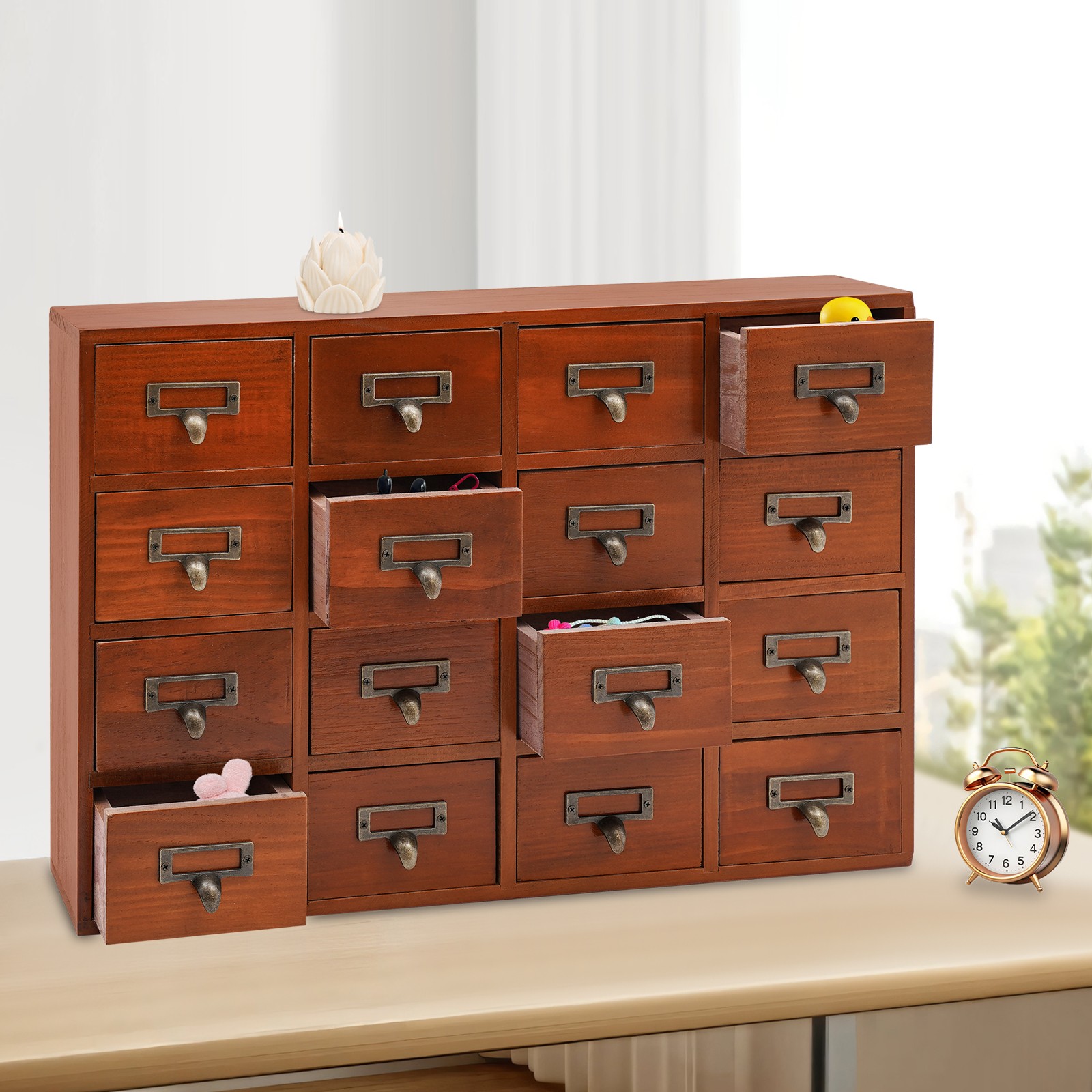 Retro Wood Apothecary Cabinet 16 Drawers Desk Drawer Organizer Storage Box NEW
