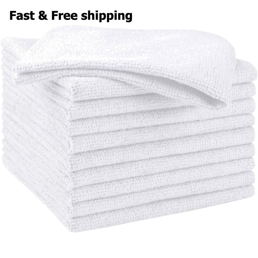 White Microfiber Towels, 10 Pack - Versatile Cleaning Rags for All Needs