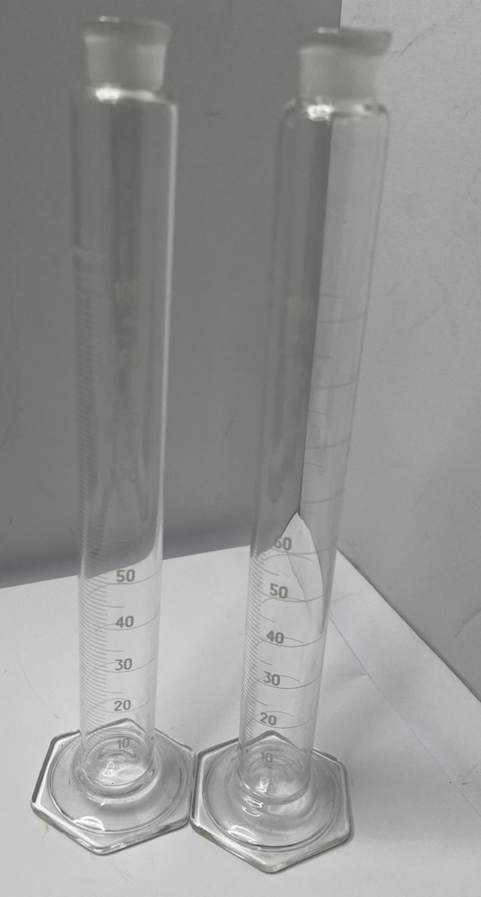 2pk Pyrex 100mL Glass Graduated Cylinders Hex Base Lab Measuring Glassware