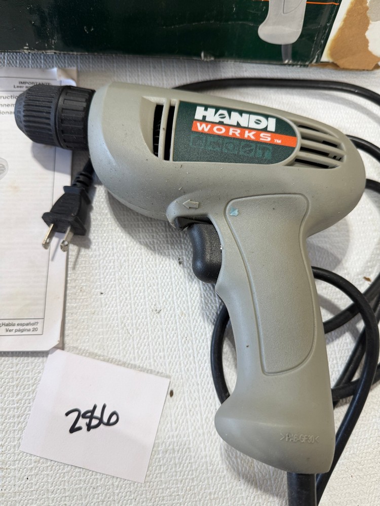 Handi Works Reversible Drill 3/8" Single Speed Compact Design With Box & Manual