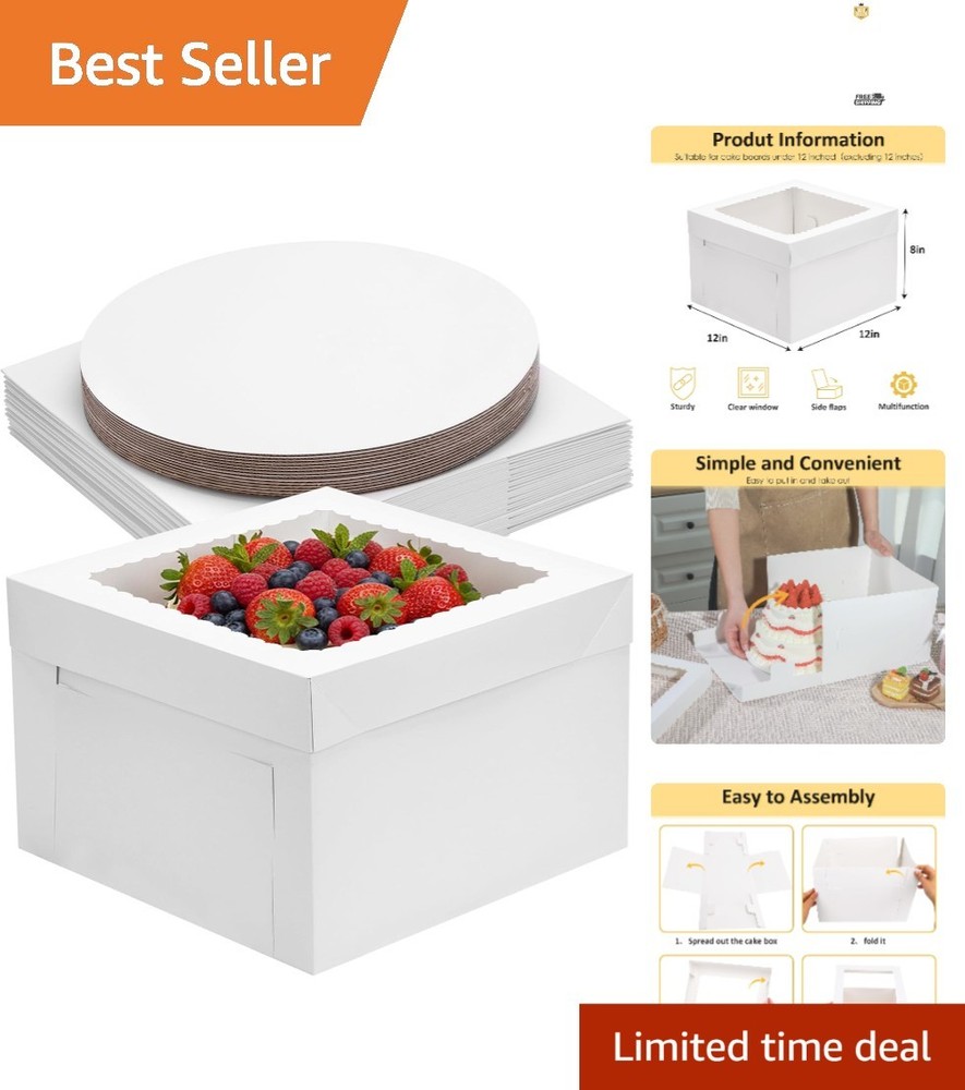 Versatile 30 Pack Cake Boxes with Boards - Perfect for Weddings & Birthdays