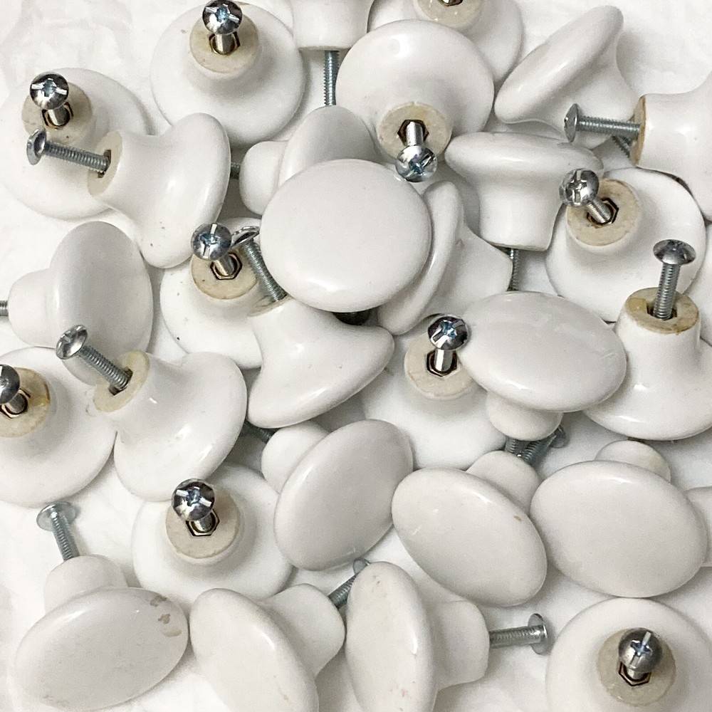 6 Pieces WHITE PORCELAIN Classic Cabinet Door Drawer Pulls Knobs 1.5" ROUND