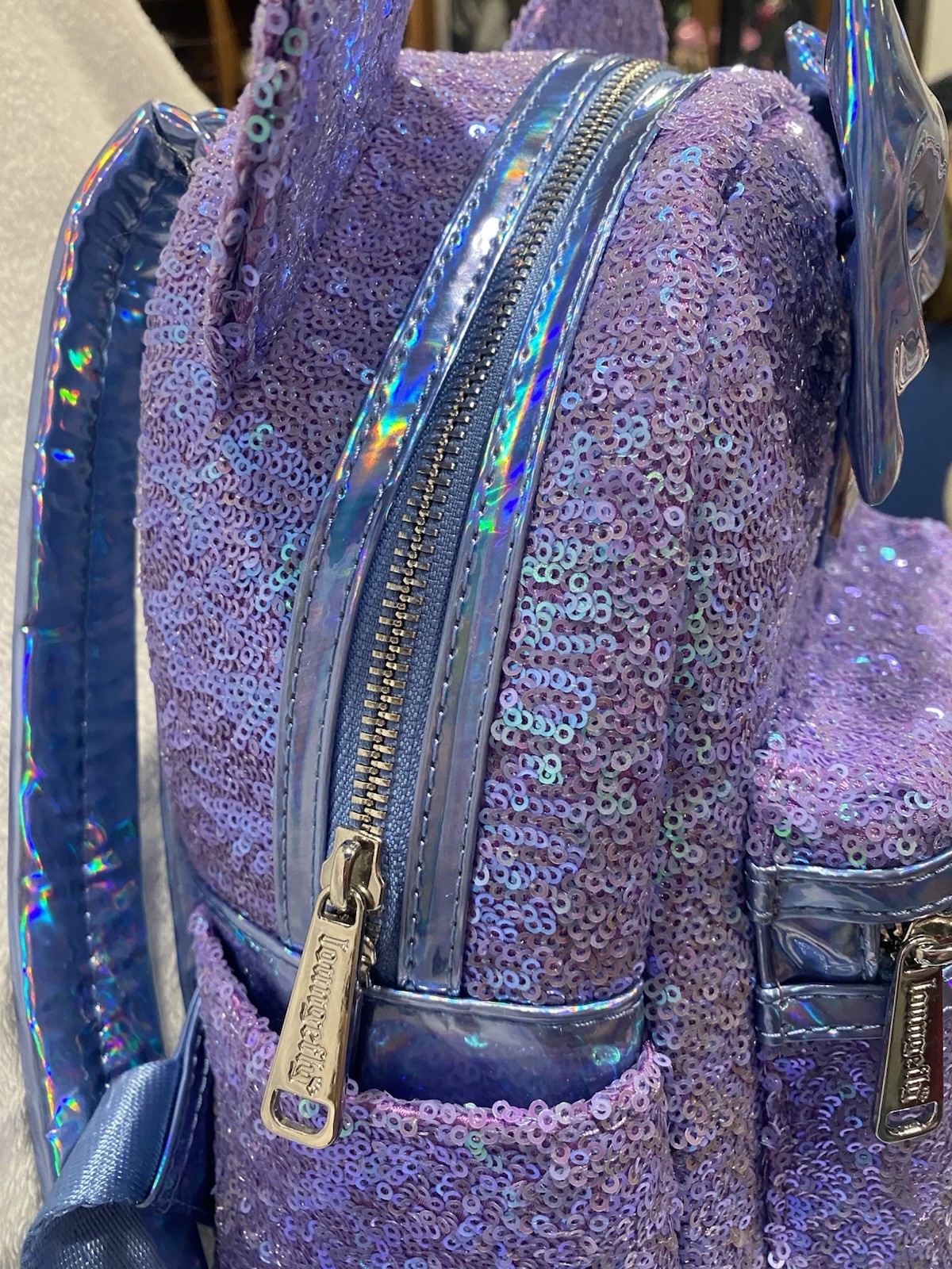 NWOT Loungefly Disney Minnie Mouse Purple Sequin Celebration Mini Backpack