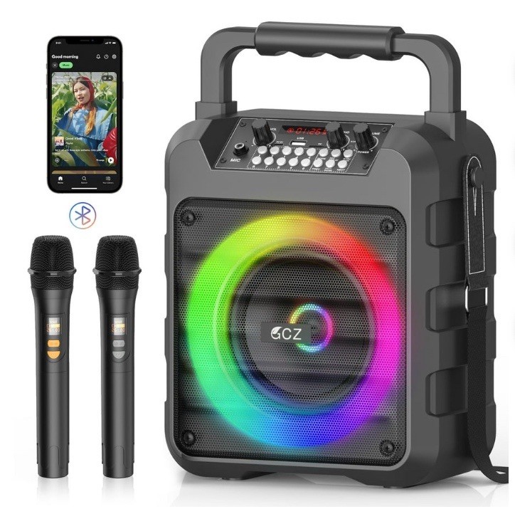GCZ Karaoke Machine, 2 Wireless Microphones, Portable Bluetooth Karaoke Speaker