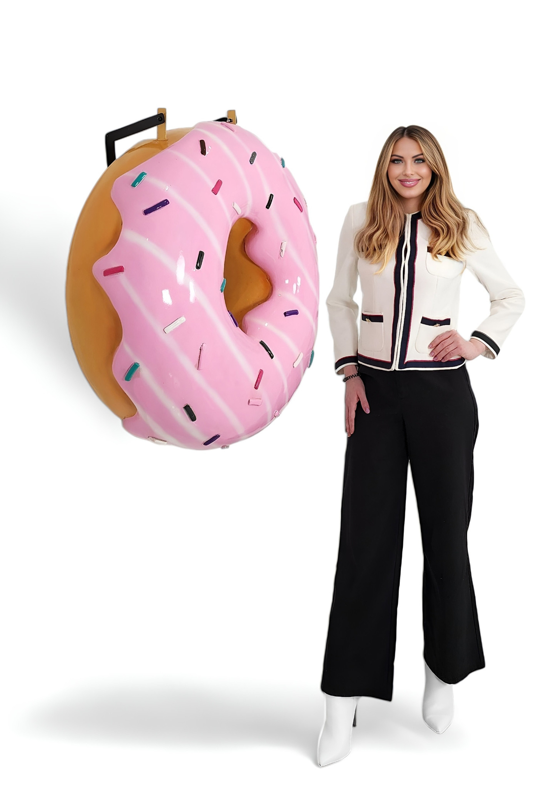 Donut Statue Large Sculpture Hanging Pink Donuts w/ Sprinkles Indoor & Out 30"