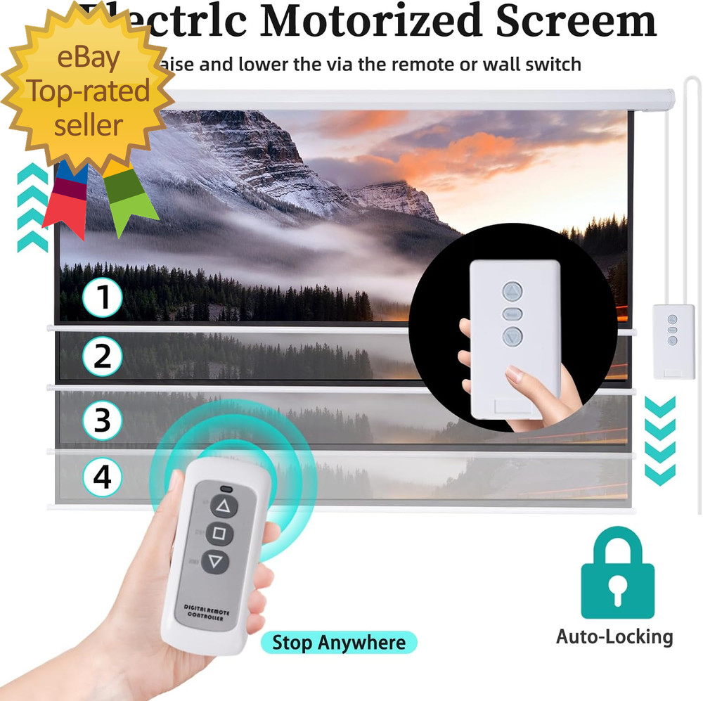 Projector Screen Motorized 120 Inch 4:3 HD Electric Projector Screen Pull down w