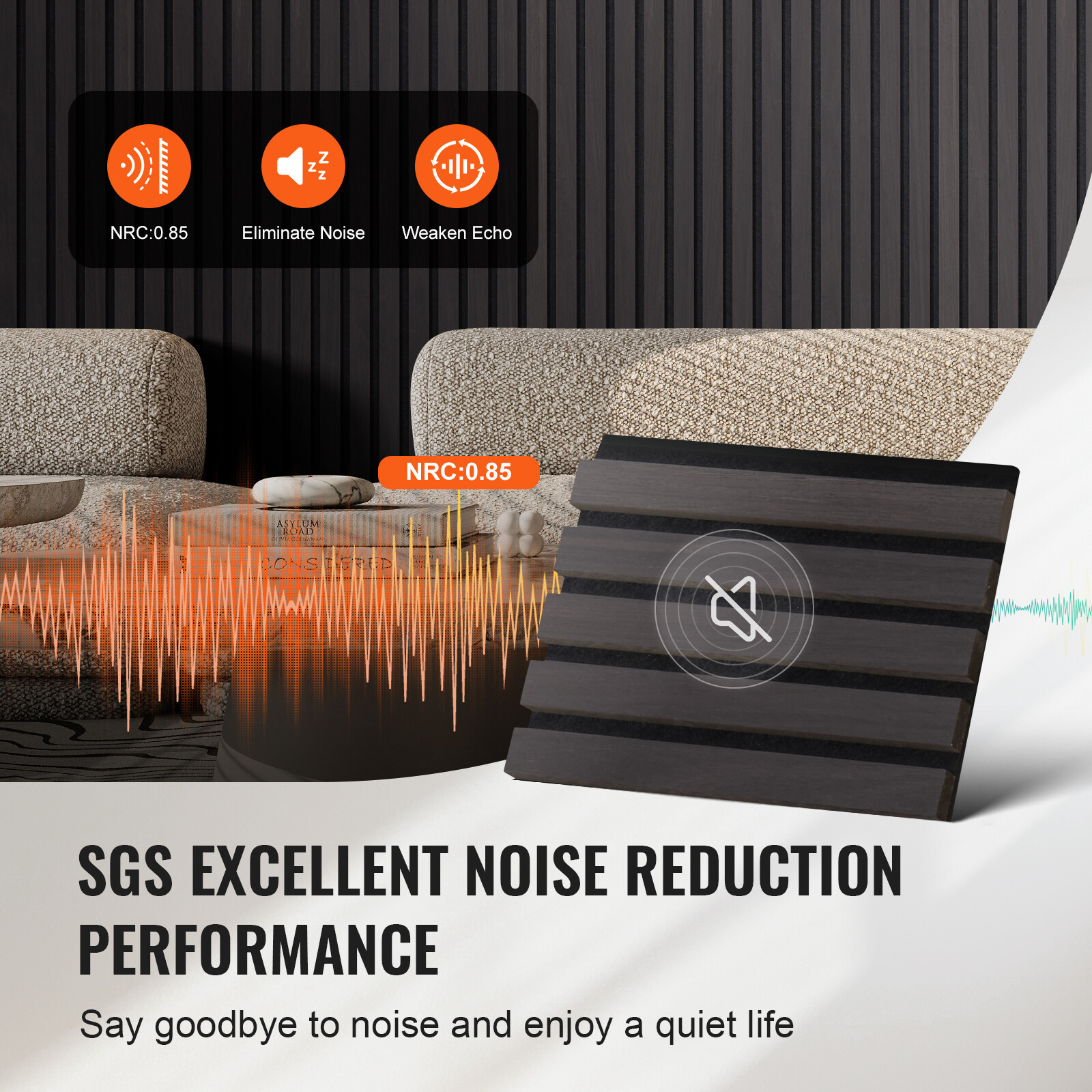 4 Pcs Acoustic Wood Wall Slat Panels 7.9"x94.5" Sound Absorbing Modern Black Oak