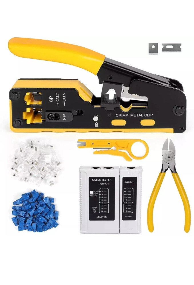 Ethernet Crimp Tool Kit - Cat5/Cat6/Cat7 Network Crimper with Cable Tester, Mini
