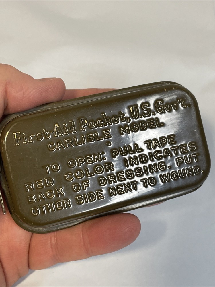 WWII US Army Infantry Medic First Aid Carlisle Bandage Tin Web Kit NICE Late War