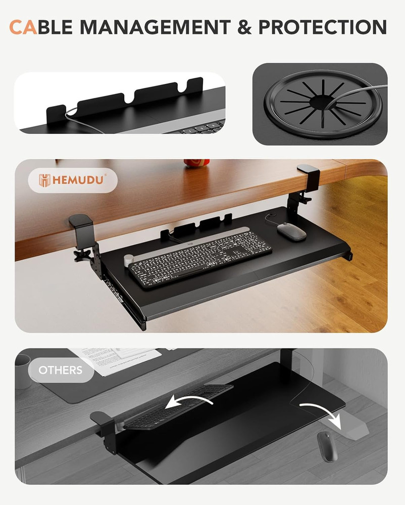 Hemudu Keyboard Tray under Desk Pull Out with Extra Sturdy C Clamp Mount System,