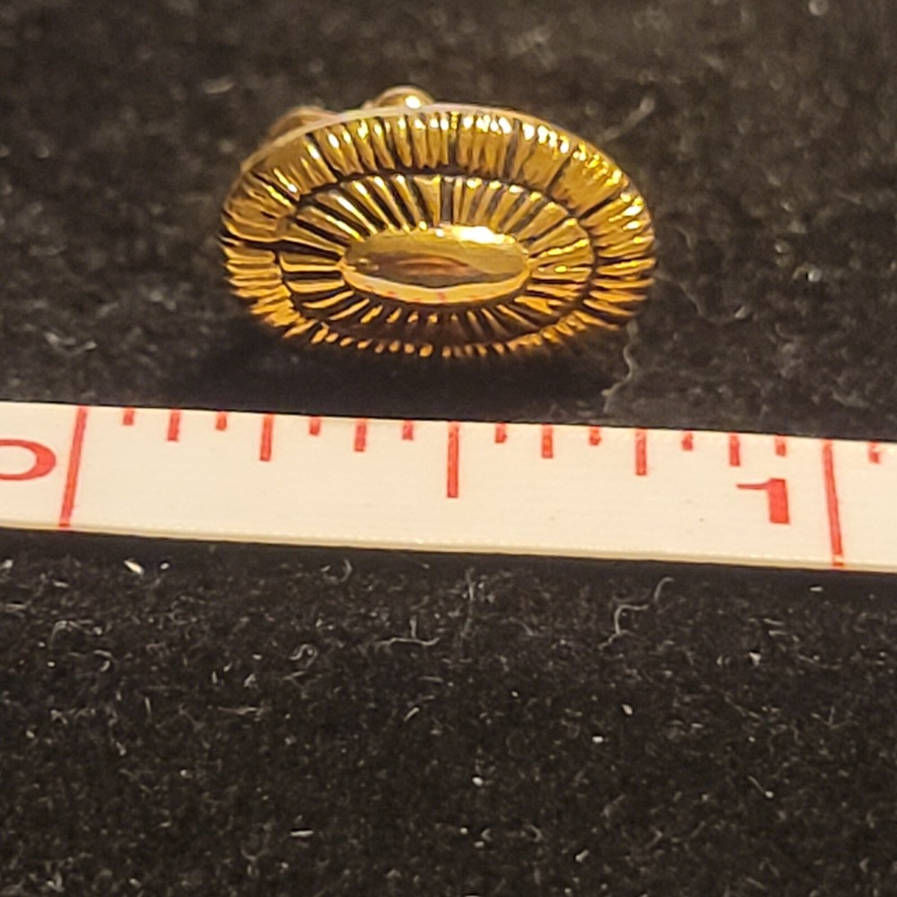 Gold tone rounded rectangle patterned clip tie tack