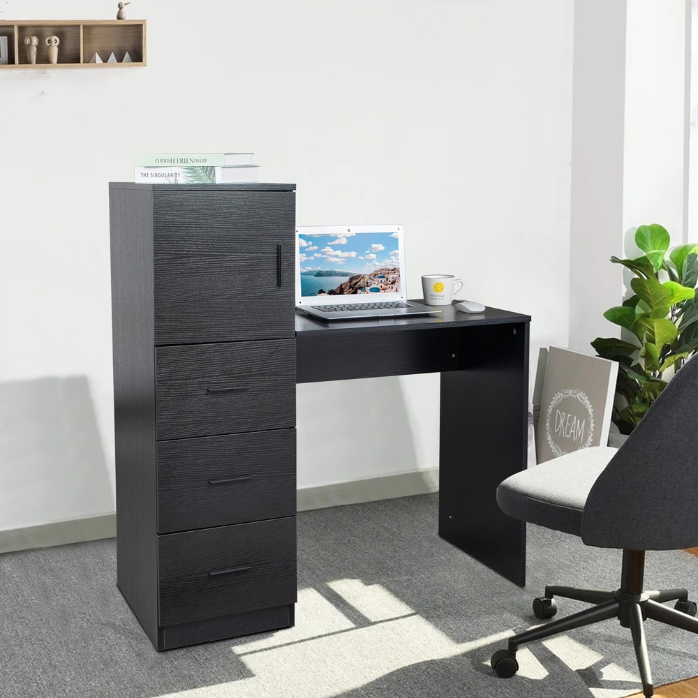 Black embossed melamine particleboard computer desk with 2 power sockets