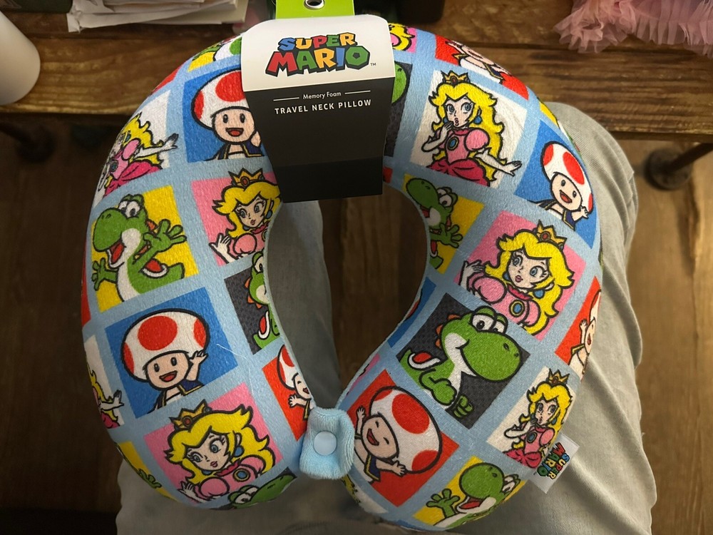 Nintendo Super Mario Travel Neck Pillow Memory Foam One Size Yoshi, Peach, Toad