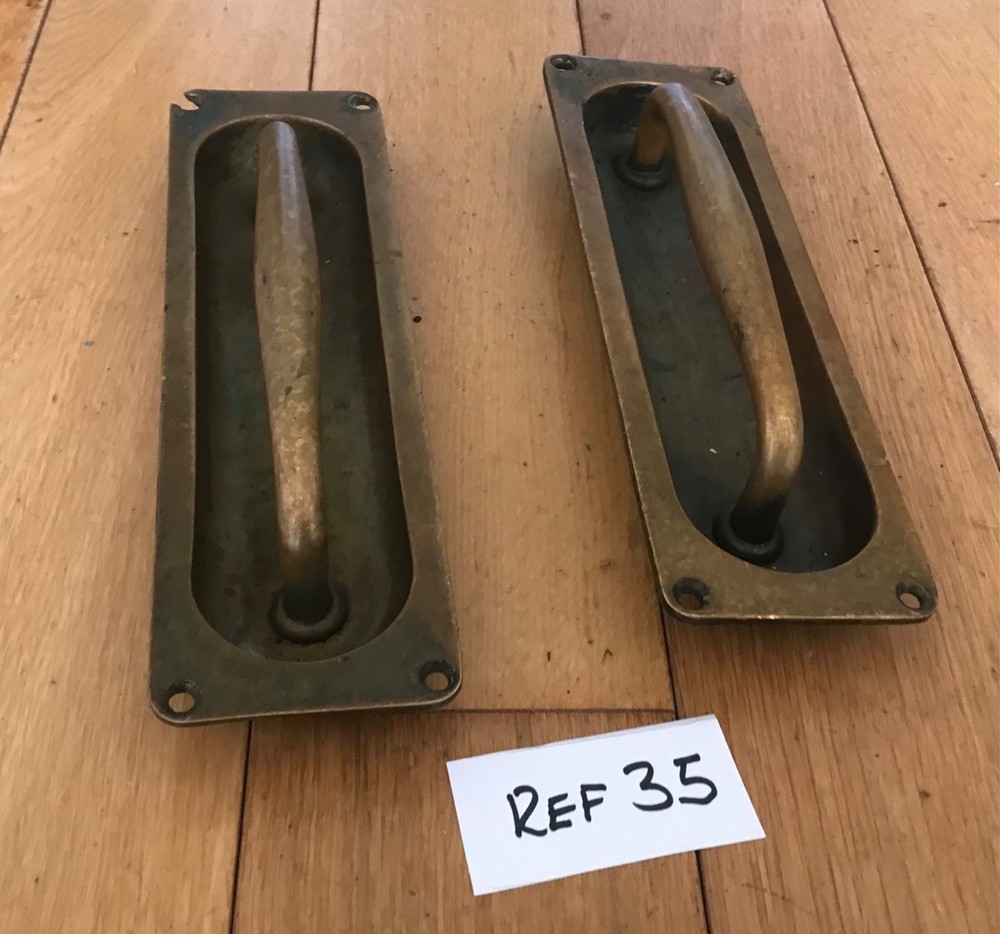 Vintage Brass Recessed Handles Door Pulls Solid Cast Antique Brass Rare - Ref 35