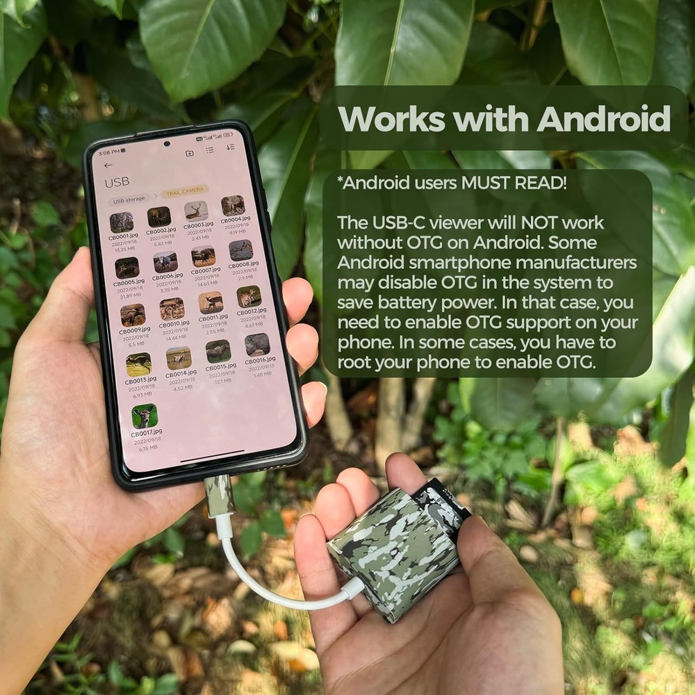 Trail Camera SD Card Reader iPhone 15 Android USB-C Viewer for Hunters Photos