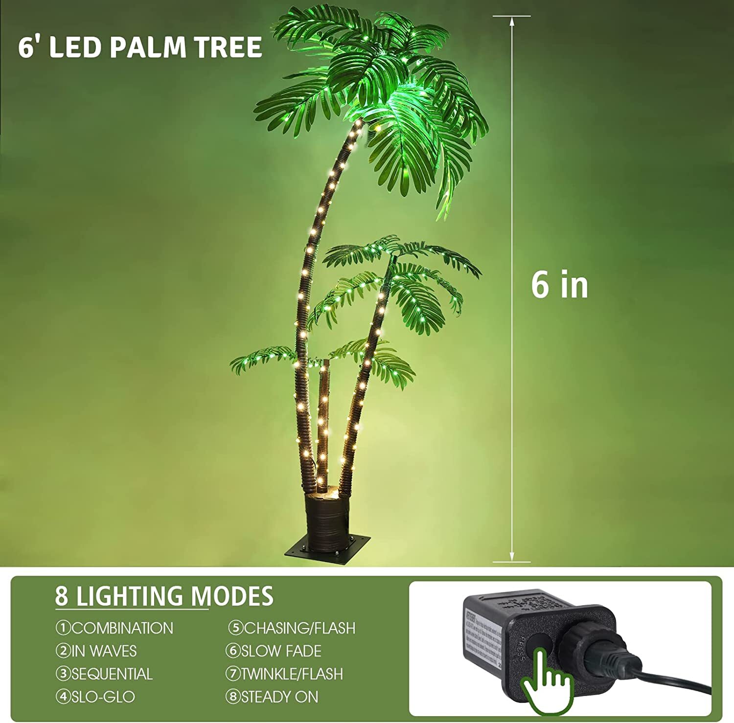 6FT Artificial Palm Tree 3 Trunks LED Lighted Outdoor Decor for Tiki Bar Party