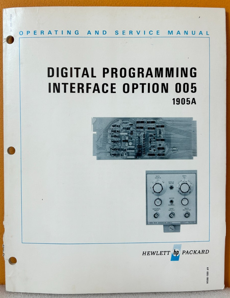 HP 01905-90904 1971 Model 1905A Digital Programming Interface Option 005 Manual.
