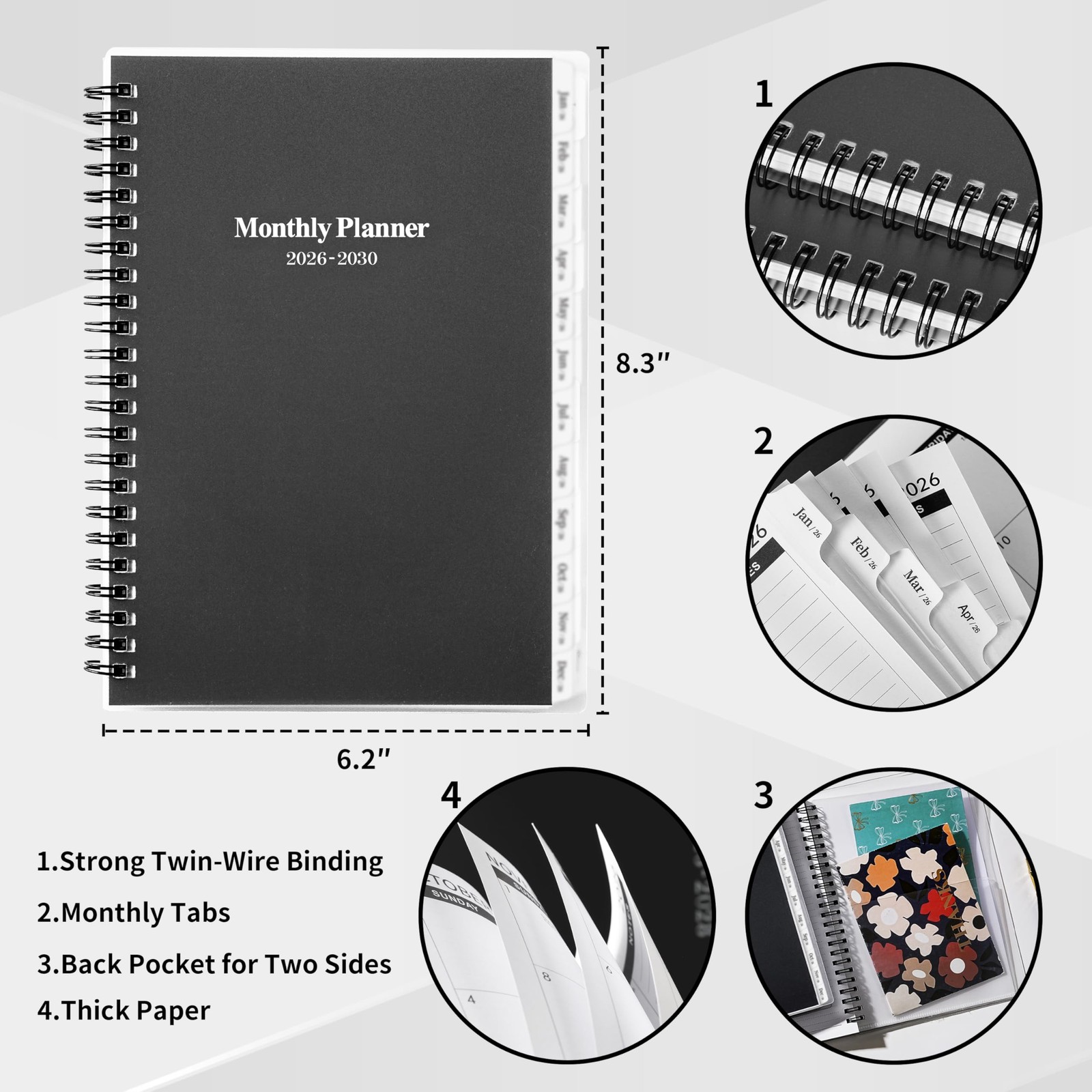 2026-2030 Monthly Planner/Calendar - 5 Year Planner 2026-2030 with Tabs, Jan ...