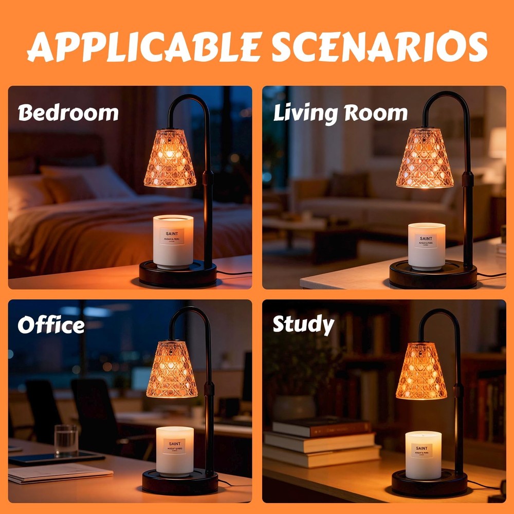 Candle Warmer Lamp with Timer Dimmable, Adjustable Height - Includes 2 Bulbs