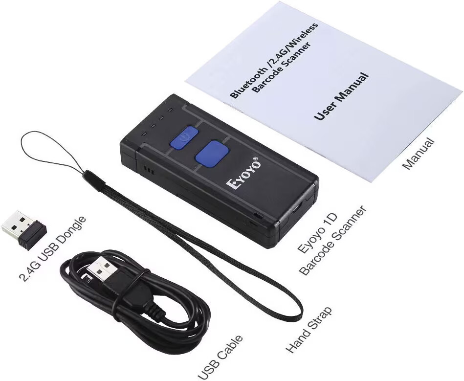 Eyoyo 1D Laser Wireless Barcode Scanner 1D Code Fast Scan Speed Inventory Reader