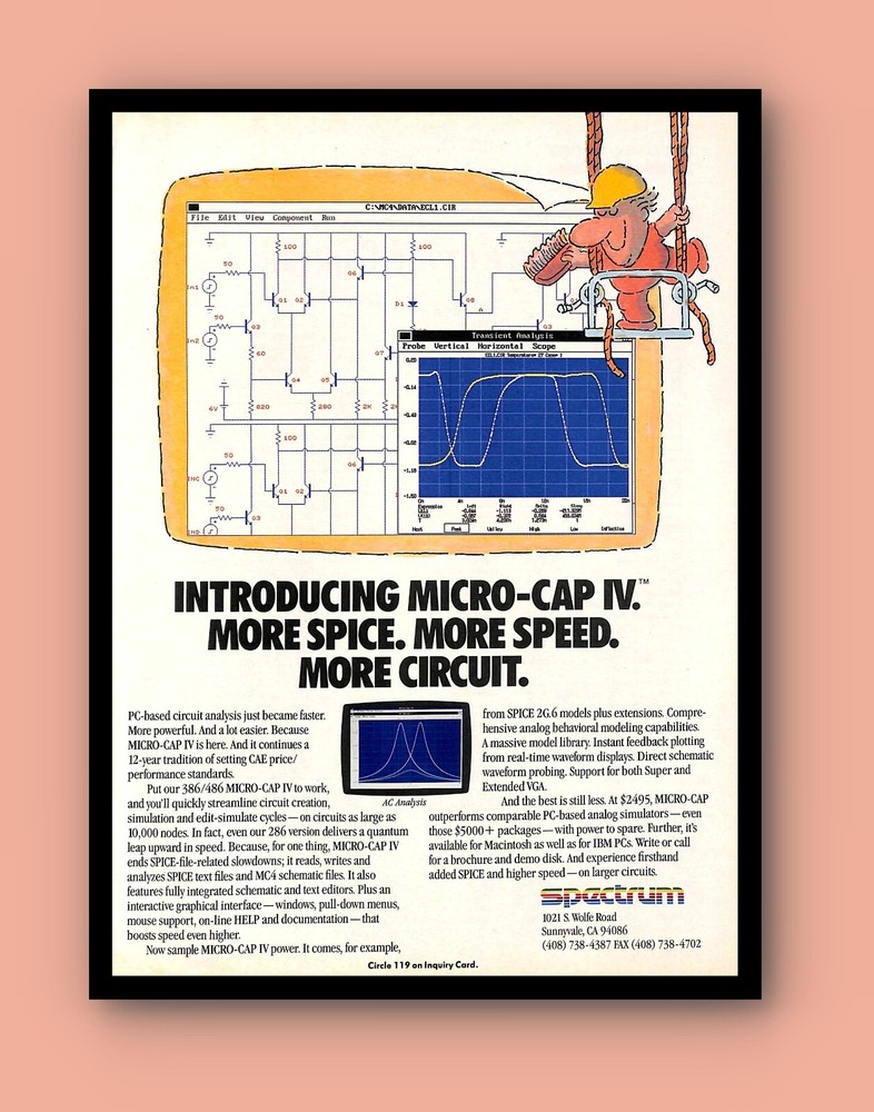 1992 Spectrum Micro Cap IV PRINT AD Retro Computers PC Circuit Analysis