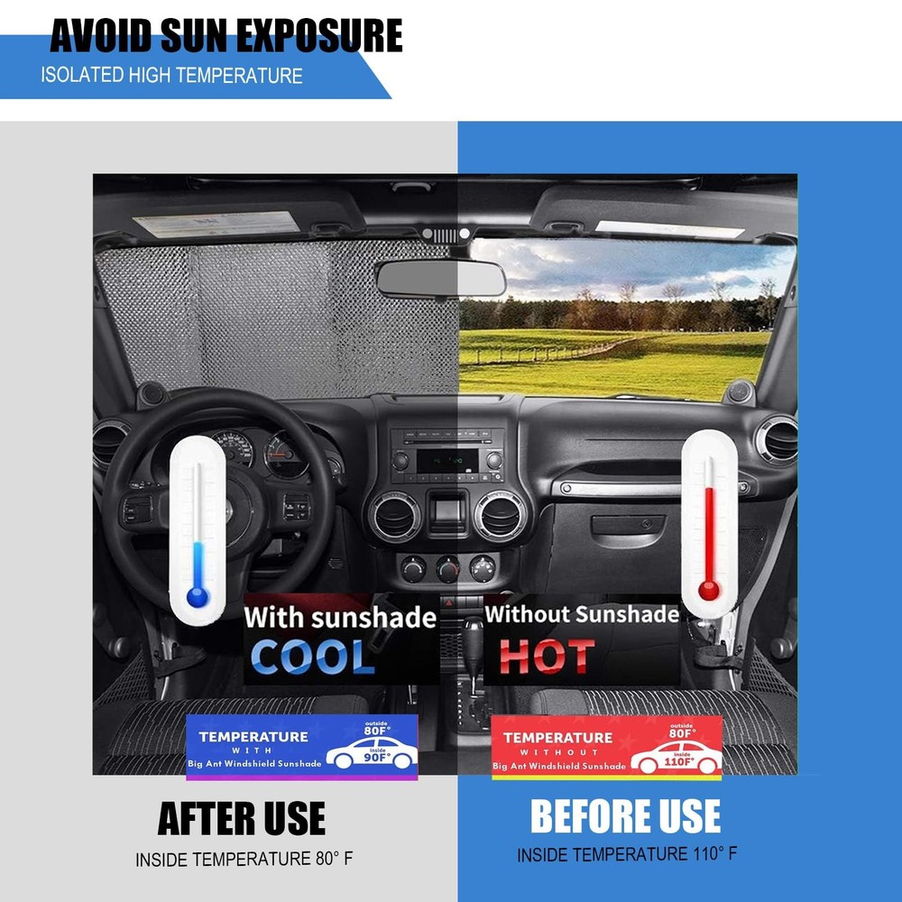 Windshield Sunshade - Foldable Reflective Sun Visor for Car - Protects Blue