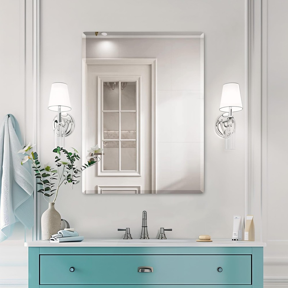 Beveled Mirror, Wall Mirror 24" x 32", Frameless Rectangle Bathroom Mirror wi...