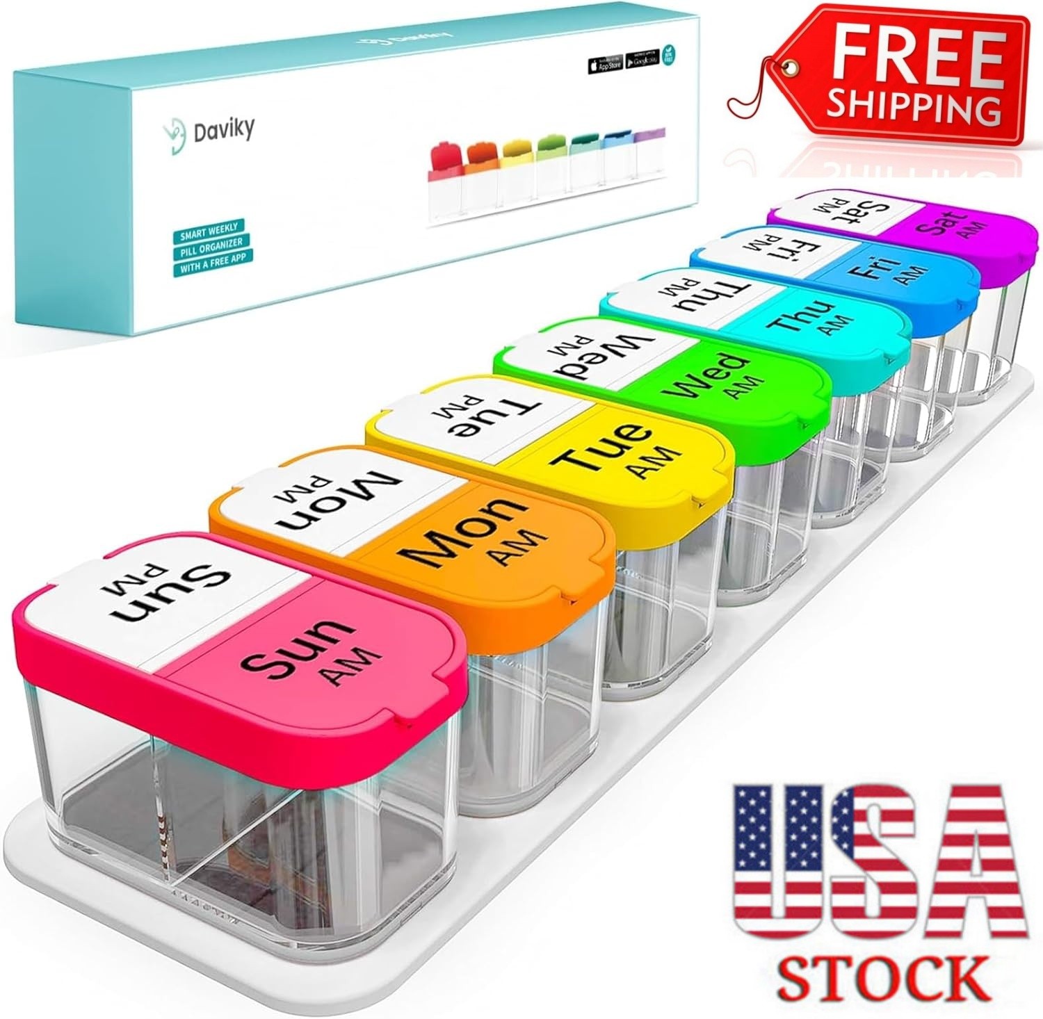 Daviky Extra Large Pill Box Organizer 7 Day, Weekly Pill Box 2 Times a Day,AM PM